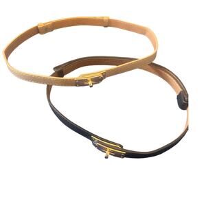 NWOT Lot of 2 Skinny Leather Belts Tan/Black Fully Adjustable Fits to Size 36"